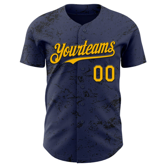 Custom Navy Gold-Black 3D Pattern Design Abstract Splatter Texture Authentic Baseball Jersey - Sky-Custom