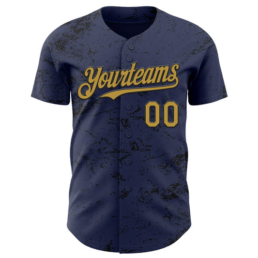 Custom Navy Old Gold-Black 3D Pattern Design Abstract Splatter Texture Authentic Baseball Jersey - Sky-Custom