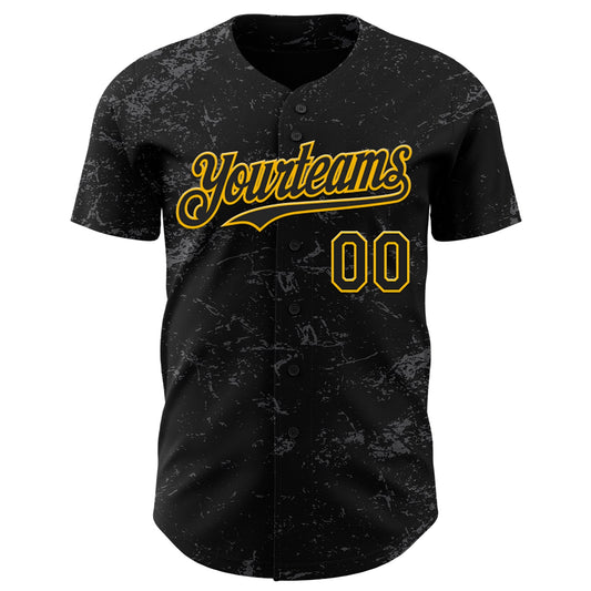Custom Black Gold-Steel Gray 3D Pattern Design Abstract Splatter Texture Authentic Baseball Jersey - Sky-Custom