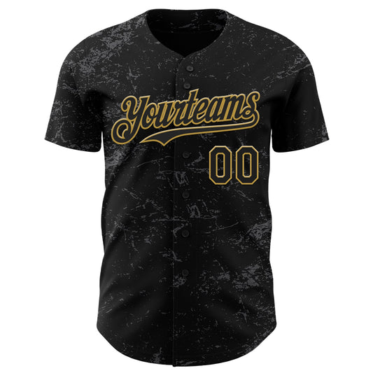 Custom Black Old Gold-Steel Gray 3D Pattern Design Abstract Splatter Texture Authentic Baseball Jersey - Sky-Custom