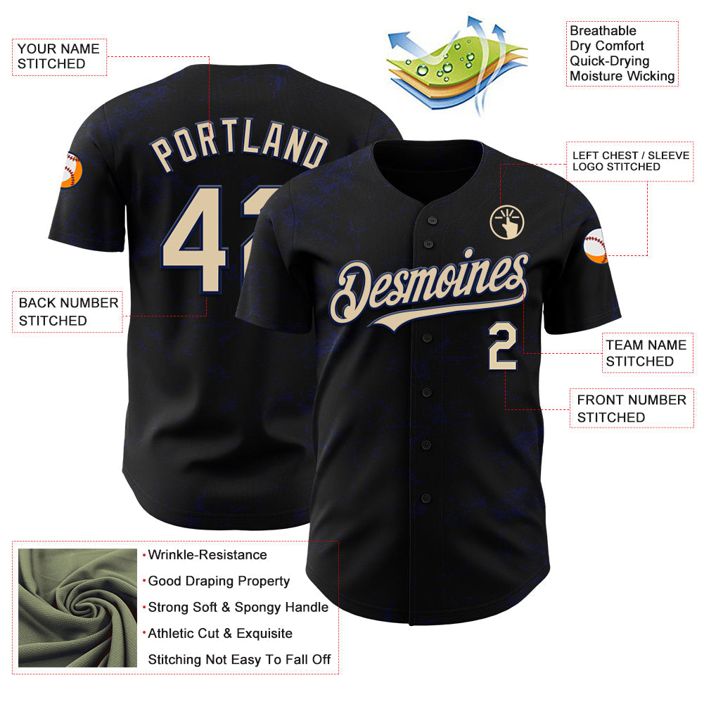 Custom Black City Cream-Navy 3D Pattern Design Abstract Splatter Texture Authentic Baseball Jersey - Sky-Custom
