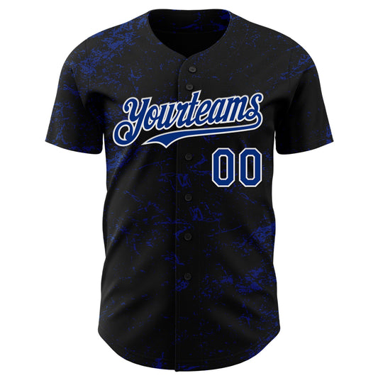 Custom Black Royal-White 3D Pattern Design Abstract Splatter Texture Authentic Baseball Jersey - Sky-Custom