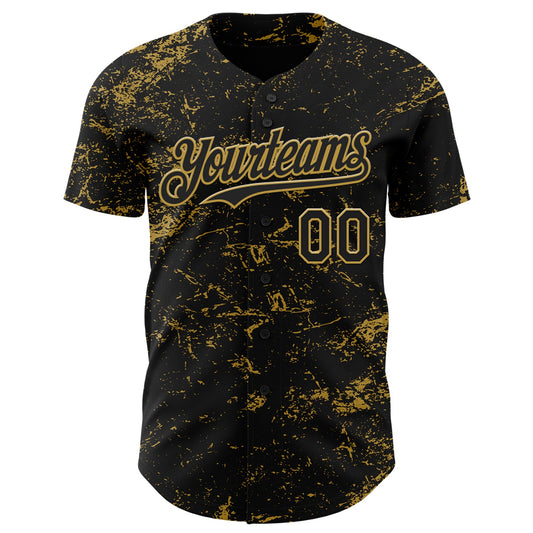 Custom Black Old Gold 3D Pattern Design Abstract Splatter Texture Authentic Baseball Jersey - Sky-Custom