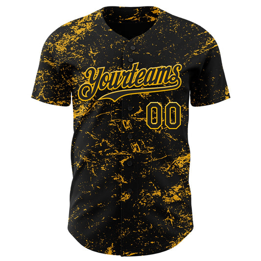 Custom Black Gold 3D Pattern Design Abstract Splatter Texture Authentic Baseball Jersey - Sky-Custom