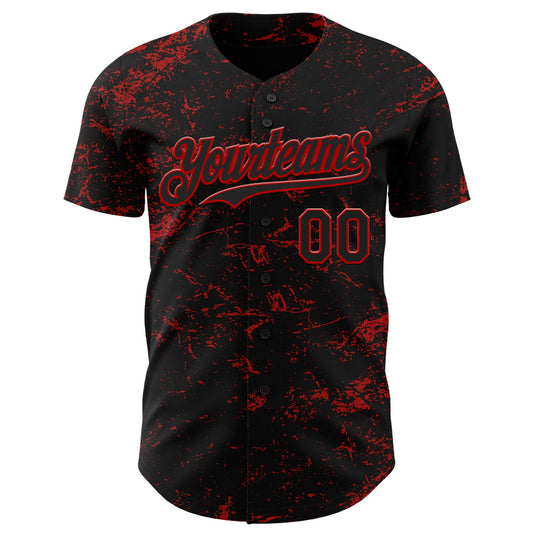Custom Black Red 3D Pattern Design Abstract Splatter Texture Authentic Baseball Jersey - Sky-Custom