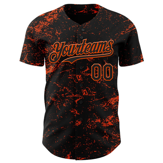 Custom Black Orange 3D Pattern Design Abstract Splatter Texture Authentic Baseball Jersey - Sky-Custom