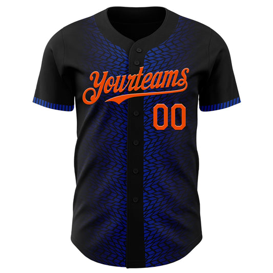 Custom Black Orange-Thunder Blue 3D Pattern Design Geometric Shapes Authentic Baseball Jersey - Sky-Custom