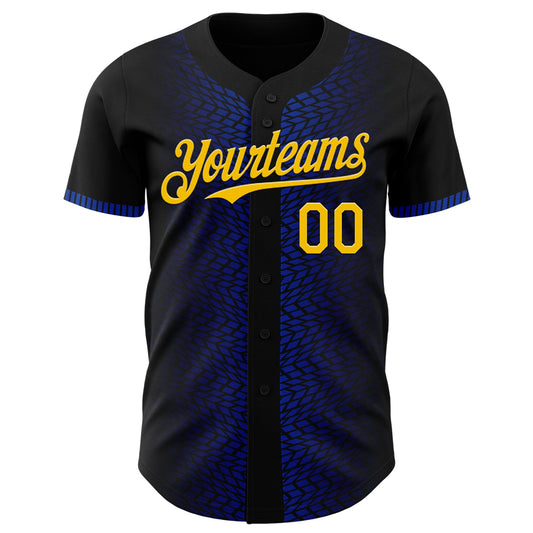 Custom Black Yellow-Thunder Blue 3D Pattern Design Geometric Shapes Authentic Baseball Jersey - Sky-Custom