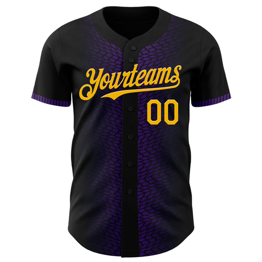 Custom Black Gold-Purple 3D Pattern Design Geometric Shapes Authentic Baseball Jersey - Sky-Custom