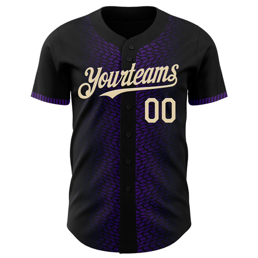 Custom Black Cream-Purple 3D Pattern Design Geometric Shapes Authentic Baseball Jersey - Sky-Custom