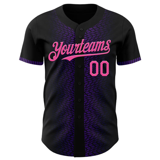 Custom Black Pink-Purple 3D Pattern Design Geometric Shapes Authentic Baseball Jersey - Sky-Custom