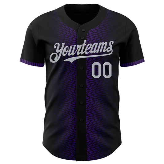 Custom Black Gray-Purple 3D Pattern Design Geometric Shapes Authentic Baseball Jersey - Sky-Custom