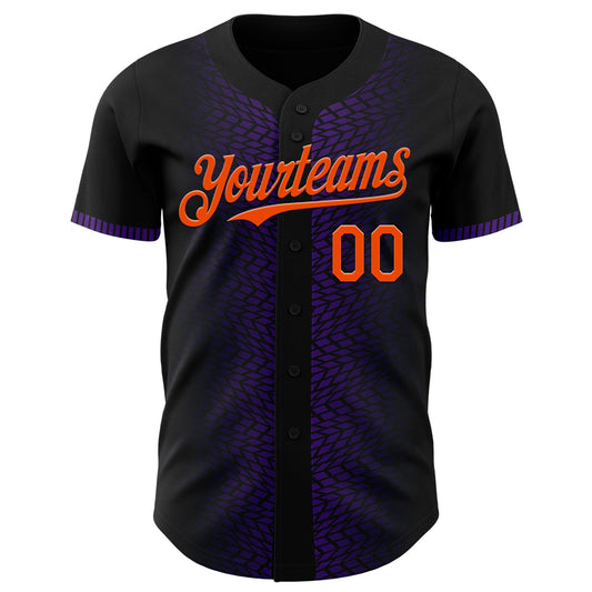 Custom Black Orange-Purple 3D Pattern Design Geometric Shapes Authentic Baseball Jersey - Sky-Custom
