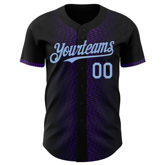 Custom Black Light Blue-Purple 3D Pattern Design Geometric Shapes Authentic Baseball Jersey - Sky-Custom