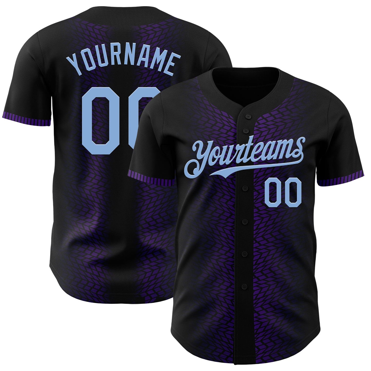 Custom Black Light Blue-Purple 3D Pattern Design Geometric Shapes Authentic Baseball Jersey - Sky-Custom