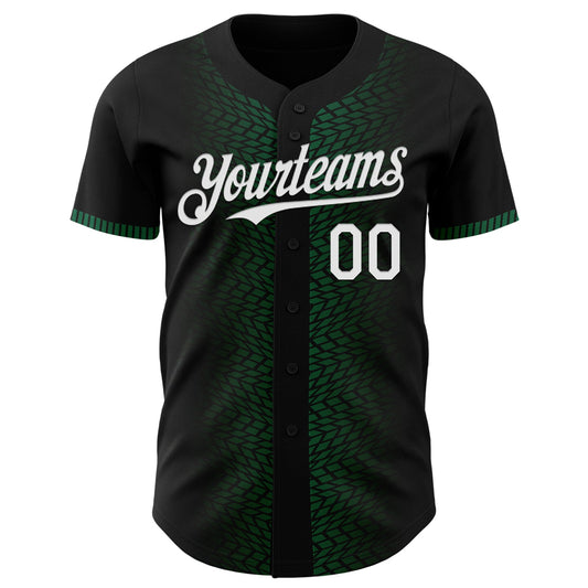 Custom Black White-Kelly Green 3D Pattern Design Geometric Shapes Authentic Baseball Jersey - Sky-Custom