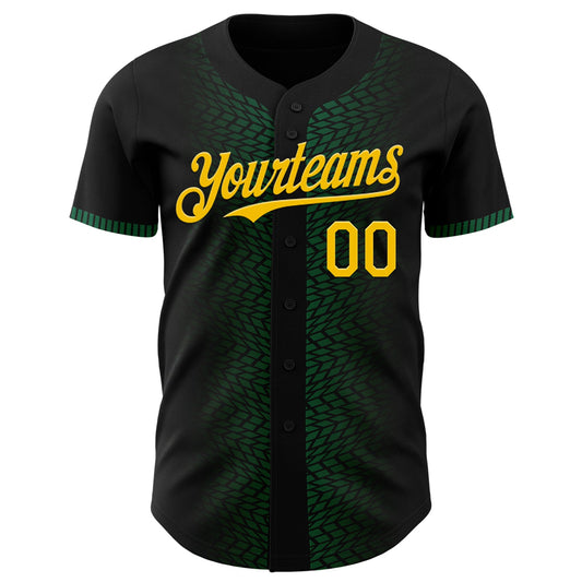 Custom Black Yellow-Kelly Green 3D Pattern Design Geometric Shapes Authentic Baseball Jersey - Sky-Custom