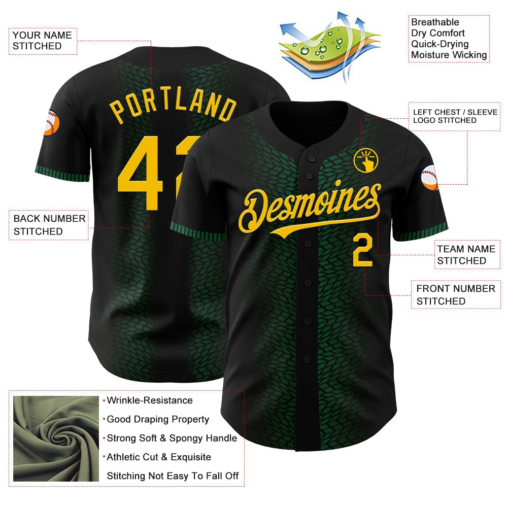 Custom Black Yellow-Kelly Green 3D Pattern Design Geometric Shapes Authentic Baseball Jersey - Sky-Custom