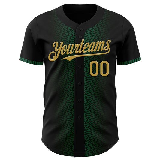 Custom Black Old Gold-Kelly Green 3D Pattern Design Geometric Shapes Authentic Baseball Jersey - Sky-Custom