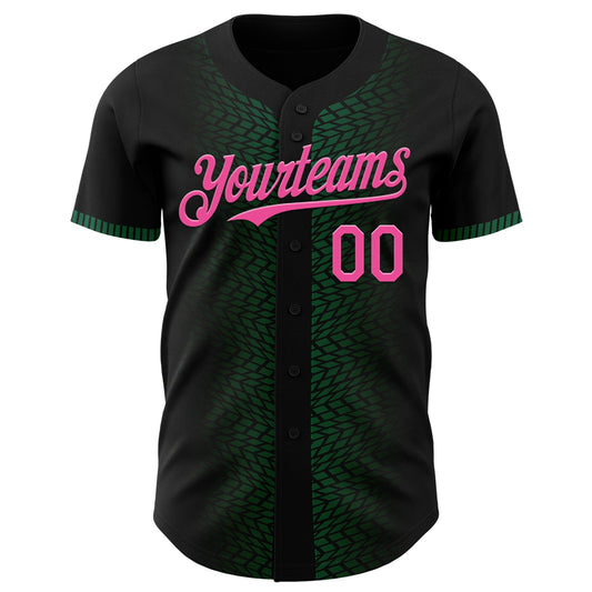 Custom Black Pink-Kelly Green 3D Pattern Design Geometric Shapes Authentic Baseball Jersey - Sky-Custom