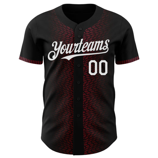 Custom Black White-Burgundy 3D Pattern Design Geometric Shapes Authentic Baseball Jersey - Sky-Custom