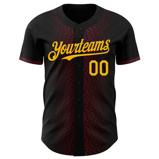 Custom Black Gold-Burgundy 3D Pattern Design Geometric Shapes Authentic Baseball Jersey - Sky-Custom