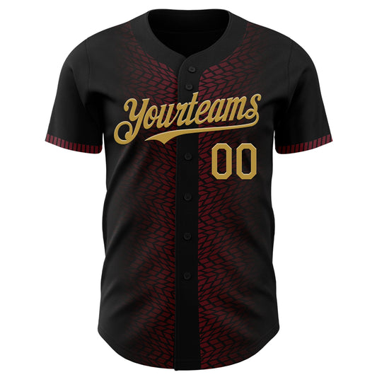 Custom Black Old Gold-Burgundy 3D Pattern Design Geometric Shapes Authentic Baseball Jersey - Sky-Custom