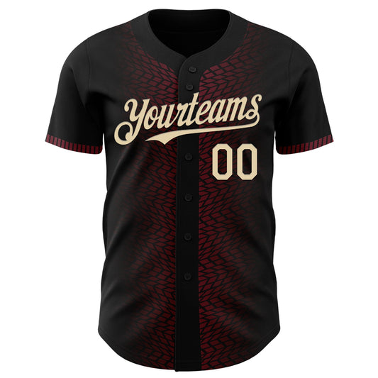 Custom Black Cream-Burgundy 3D Pattern Design Geometric Shapes Authentic Baseball Jersey - Sky-Custom