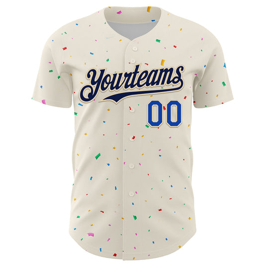 Custom Cream Navy-Thunder Blue 3D Pattern Design Confetti Authentic Baseball Jersey - Sky-Custom