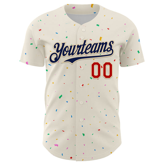 Custom Cream Navy-Red 3D Pattern Design Confetti Authentic Baseball Jersey - Sky-Custom