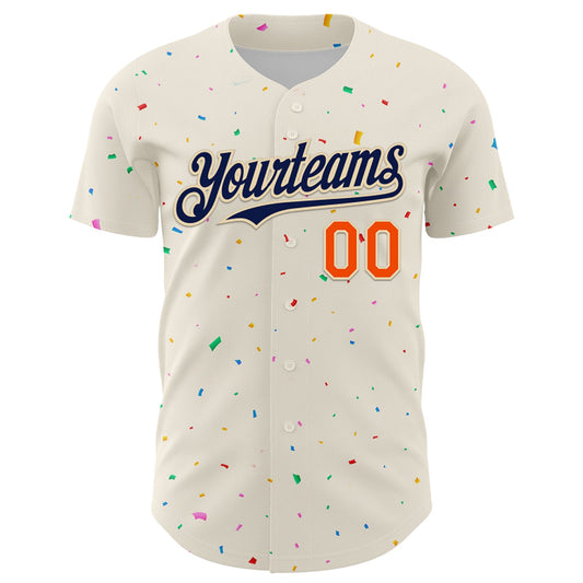 Custom Cream Navy-Orange 3D Pattern Design Confetti Authentic Baseball Jersey - Sky-Custom