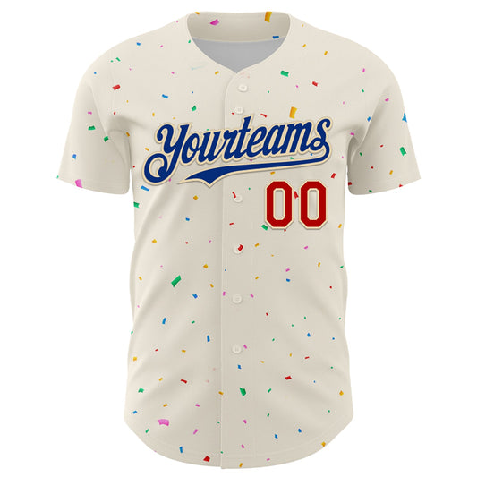 Custom Cream Royal-Red 3D Pattern Design Confetti Authentic Baseball Jersey - Sky-Custom