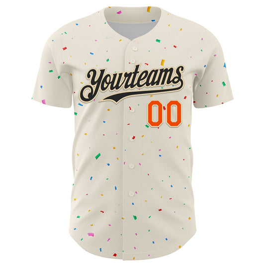 Custom Cream Black-Orange 3D Pattern Design Confetti Authentic Baseball Jersey - Sky-Custom