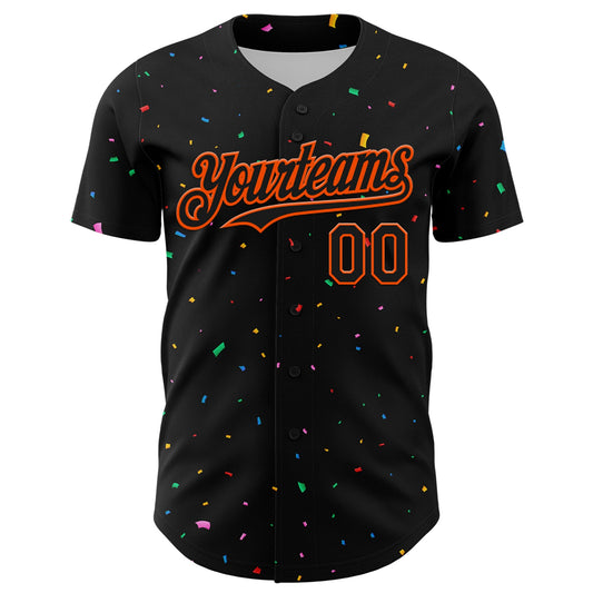 Custom Black Orange 3D Pattern Design Confetti Authentic Baseball Jersey - Sky-Custom