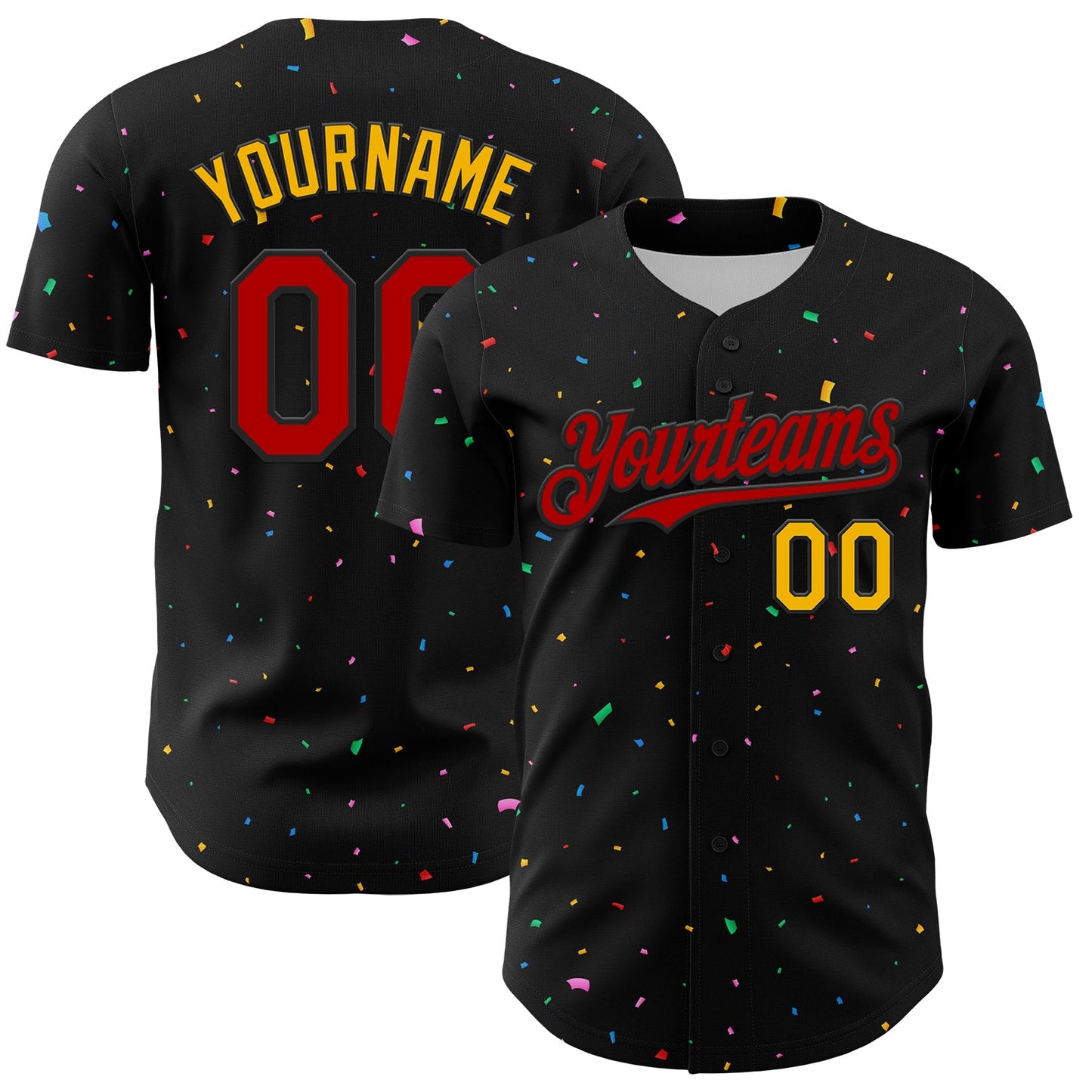 Custom Black Red-Gold 3D Pattern Design Confetti Authentic Baseball Jersey - Sky-Custom