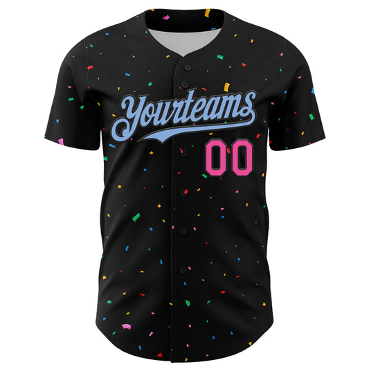 Custom Black Light Blue-Pink 3D Pattern Design Confetti Authentic Baseball Jersey - Sky-Custom