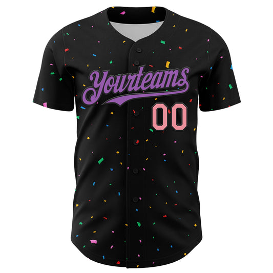 Custom Black Medium Purple-Medium Pink 3D Pattern Design Confetti Authentic Baseball Jersey - Sky-Custom
