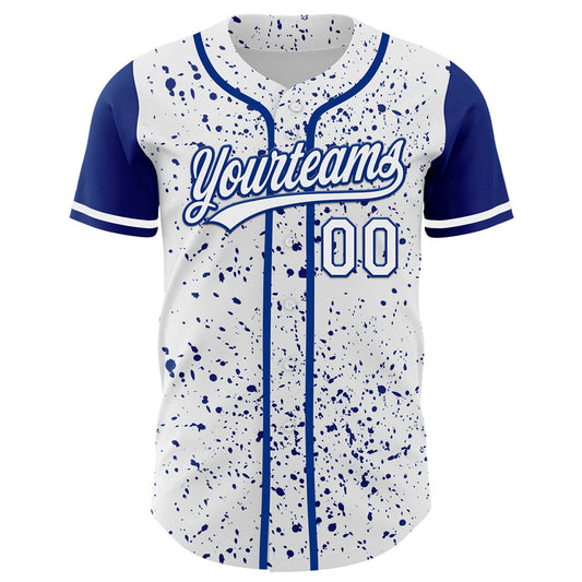 Custom White Royal 3D Pattern Design Abstract Splatter Ink Authentic Baseball Jersey - Sky-Custom