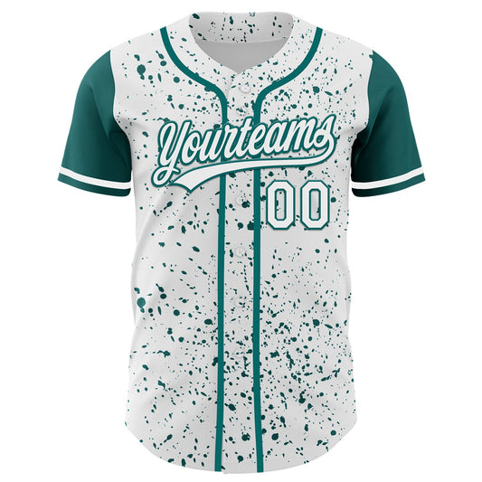 Custom White Teal 3D Pattern Design Abstract Splatter Ink Authentic Baseball Jersey - Sky-Custom