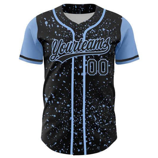 Custom Black Light Blue 3D Pattern Design Abstract Splatter Ink Authentic Baseball Jersey - Sky-Custom