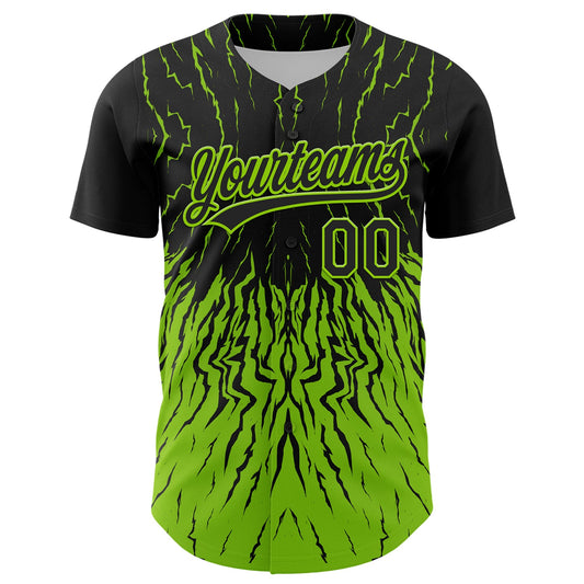 Custom Black Neon Green 3D Pattern Design Abstract Wave Authentic Baseball Jersey - Sky-Custom