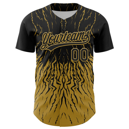 Custom Black Old Gold 3D Pattern Design Abstract Wave Authentic Baseball Jersey - Sky-Custom