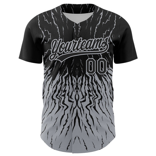 Custom Black Gray 3D Pattern Design Abstract Wave Authentic Baseball Jersey - Sky-Custom