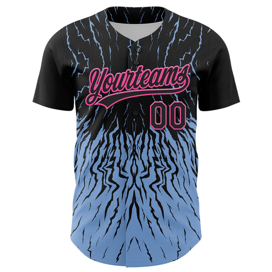 Custom Black Light Blue-Pink 3D Pattern Design Abstract Wave Authentic Baseball Jersey - Sky-Custom