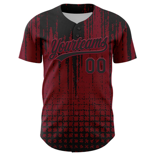 Custom Crimson Black 3D Pattern Design Abstract Shape Authentic Baseball Jersey - Sky-Custom