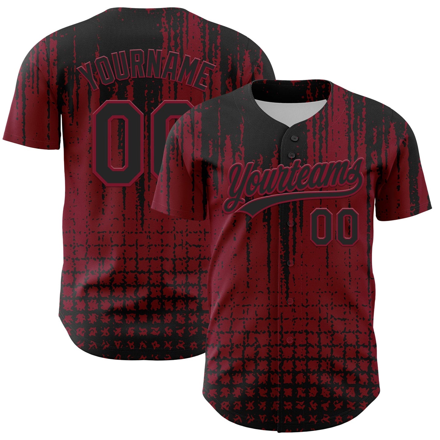 Custom Crimson Black 3D Pattern Design Abstract Shape Authentic Baseball Jersey - Sky-Custom