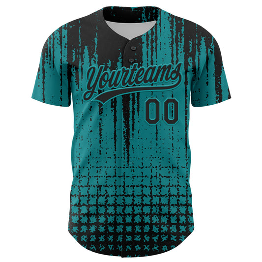 Custom Teal Black 3D Pattern Design Abstract Shape Authentic Baseball Jersey - Sky-Custom