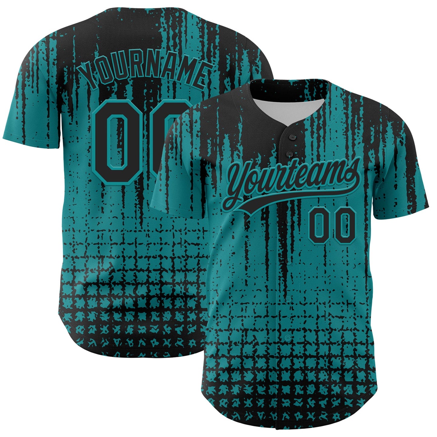 Custom Teal Black 3D Pattern Design Abstract Shape Authentic Baseball Jersey - Sky-Custom