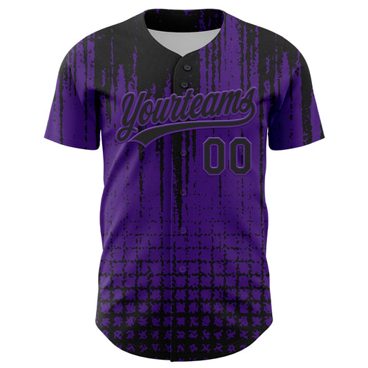 Custom Purple Black 3D Pattern Design Abstract Shape Authentic Baseball Jersey - Sky-Custom
