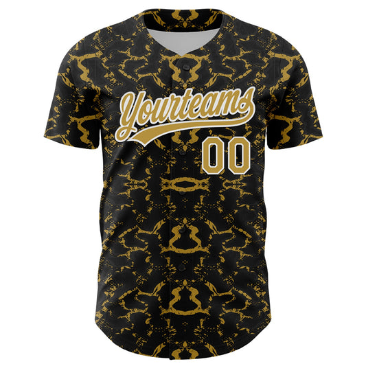 Custom Black Old Gold-White 3D Pattern Design Abstract Tiger And Zebra Authentic Baseball Jersey - Sky-Custom